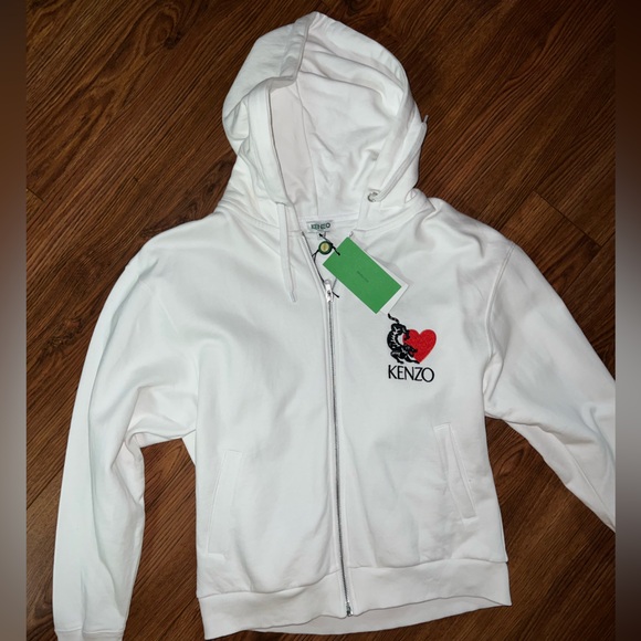 Kenzo White Hoodie with Heart Embroidery - Picture 1 of 3